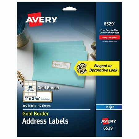 AVERY 06529 Matte White/Gold Easy Peel Permanent Inkjet Printable Address Label with Border, 300PK 15406529